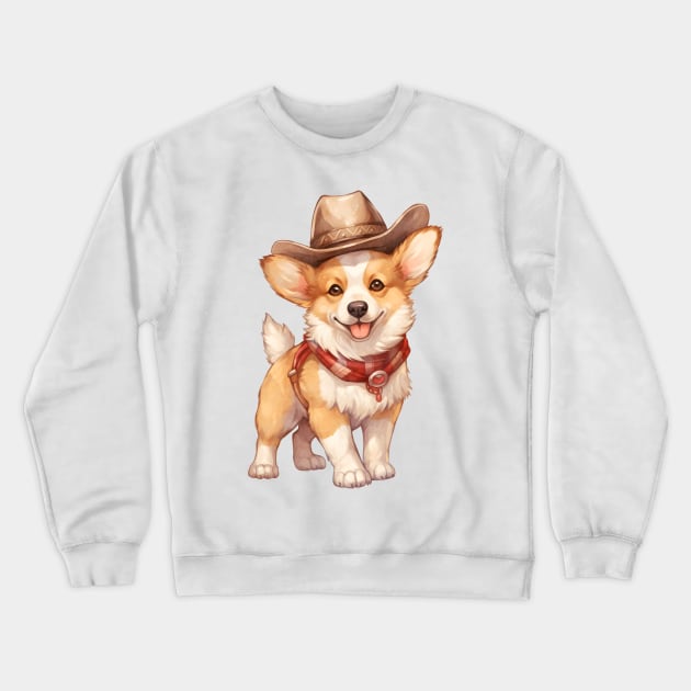 Cowboy Pembroke Welsh Corgi Dog Crewneck Sweatshirt by Chromatic Fusion Studio